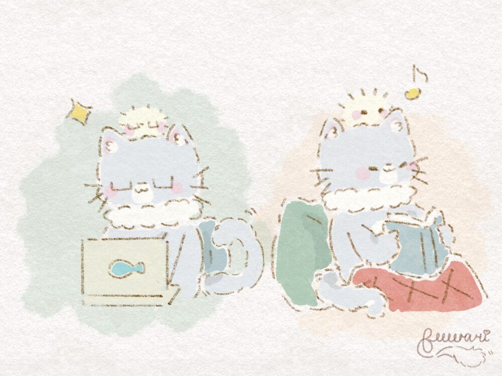 猫のさくが仕事と読書をしています