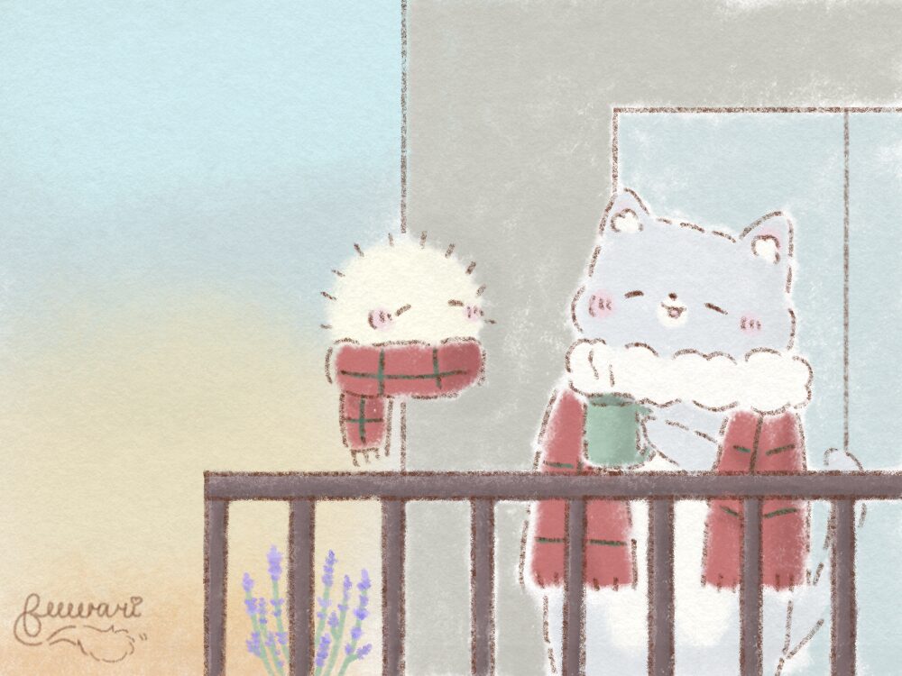 朝ベランダで過ごしている様子です