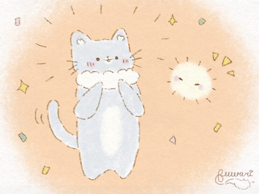 猫のさくが自分を褒めている様子です